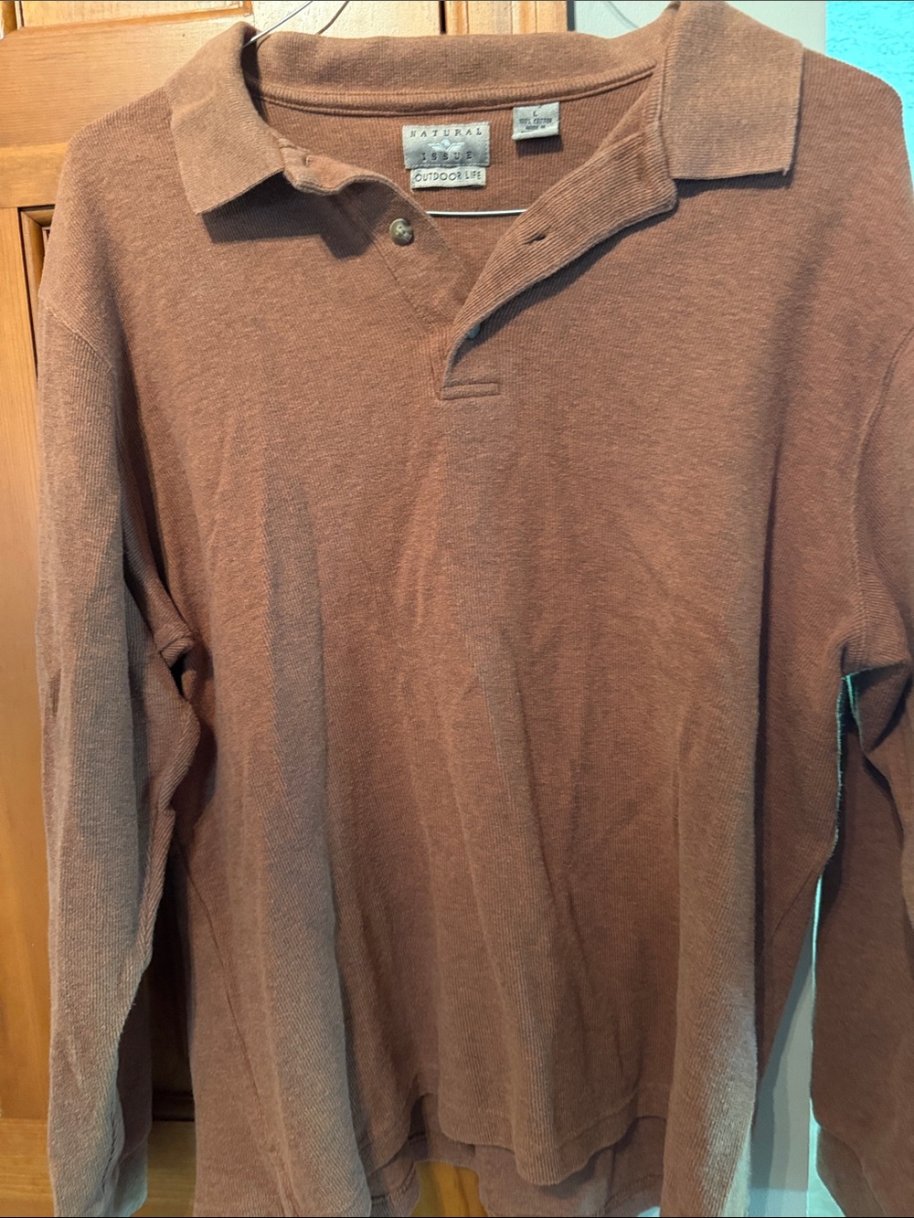 NATURAL LIFE Men's Long-Sleeve Polo in Rust Brown